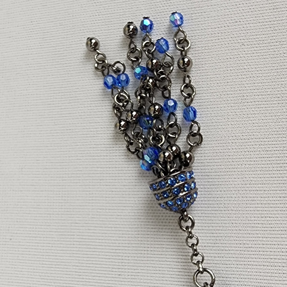 FAC Black Metal Blue Crystal Tassel Link Bracelet