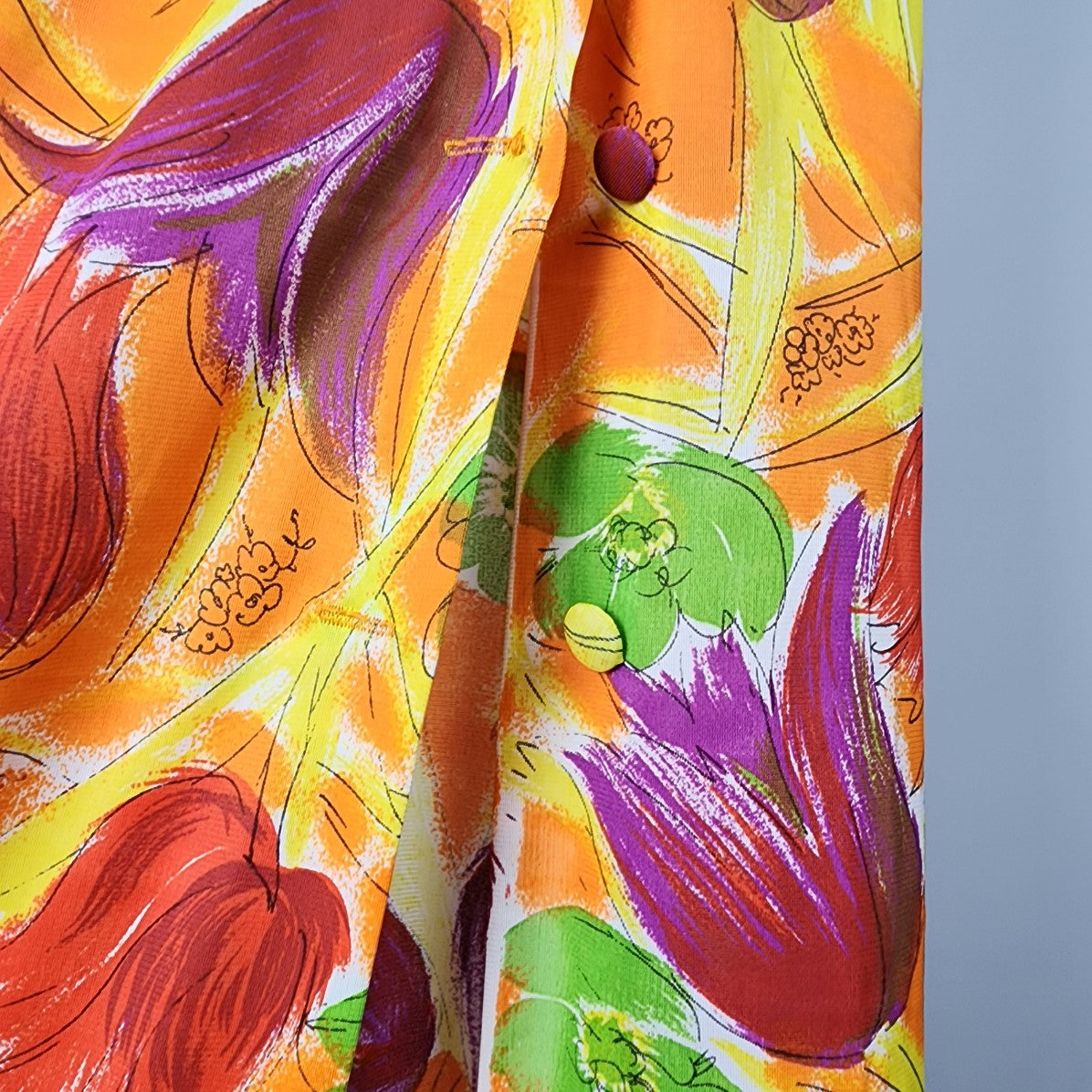 Vintage Handmade Bright Floral Button Up Maxi Skirt Size S