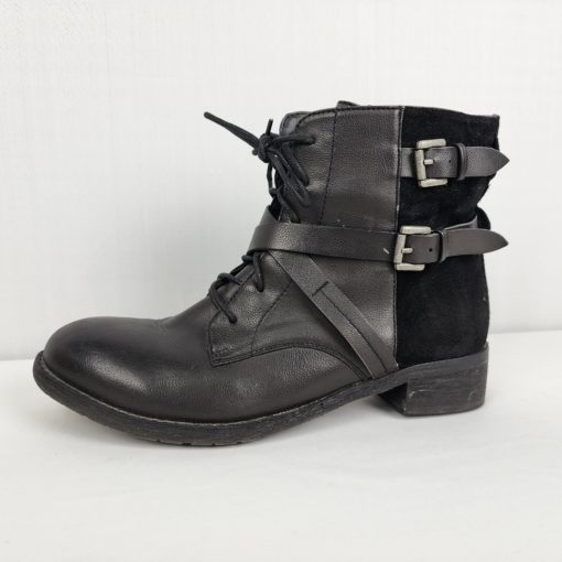 Rebel Black Vegan Leather Black Buckle Detail Ankle Boots Size 10