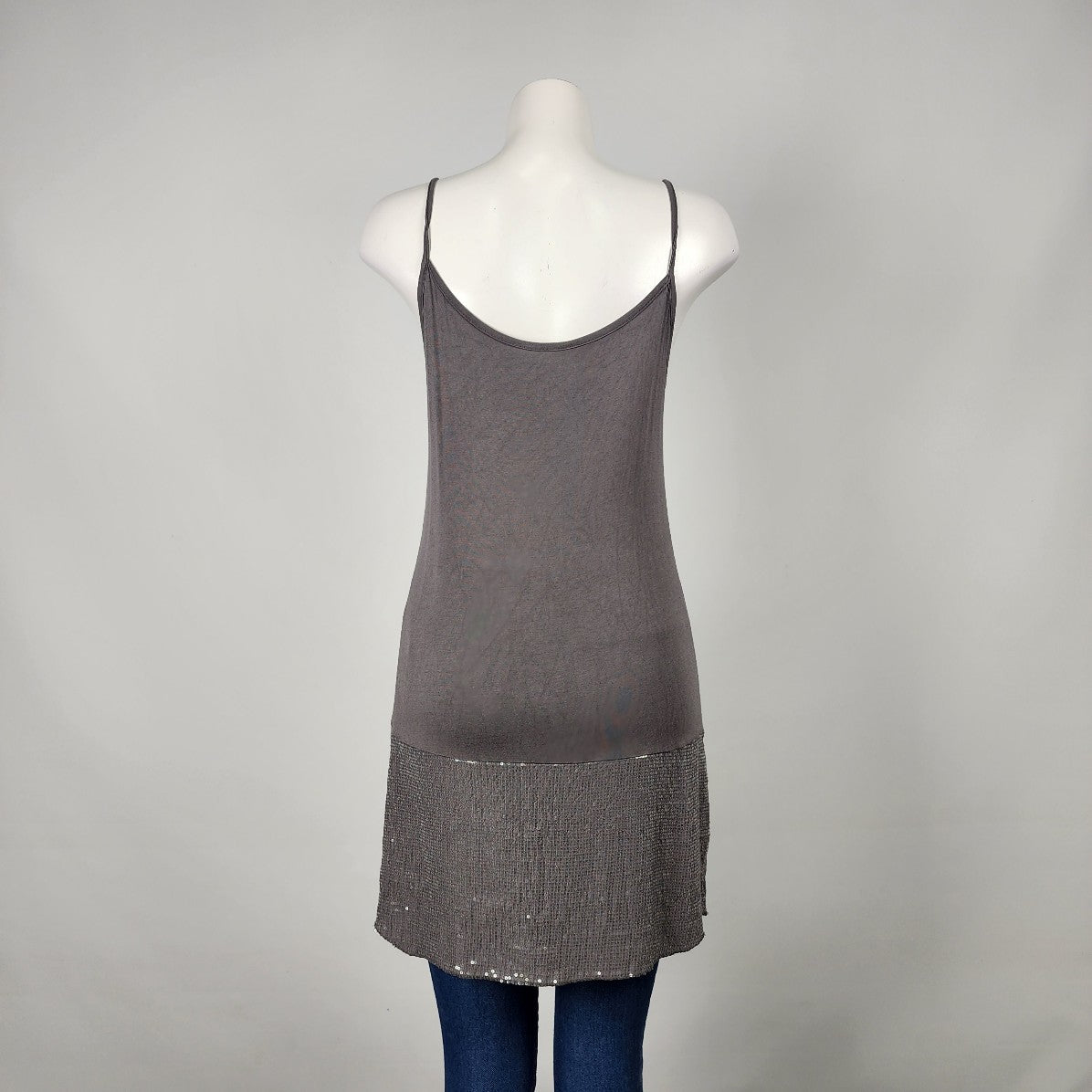 Grey Sequin Spaghetti Strap Extender Top Size S