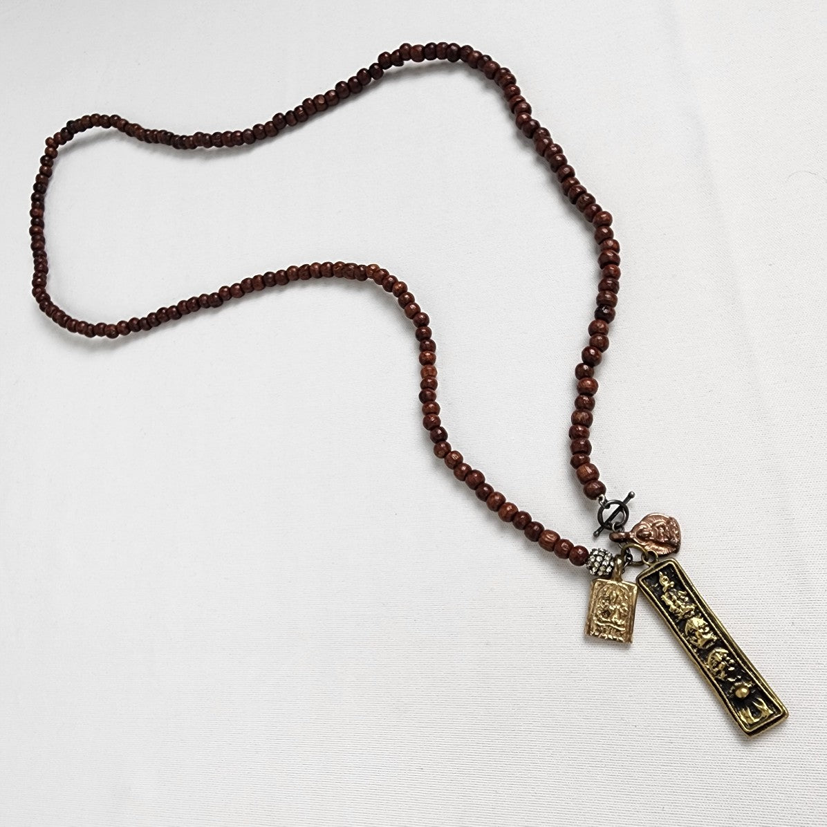 Brown Bead Buddha Long Necklace