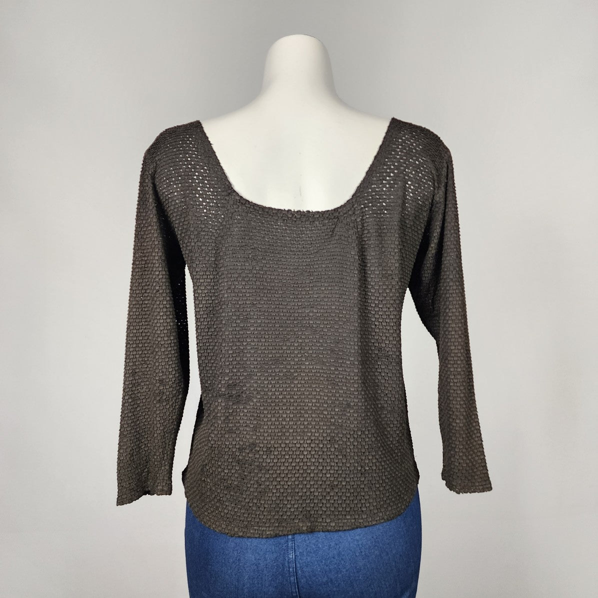Vintage Brown Long Sleeve Boat Neck Top Size M