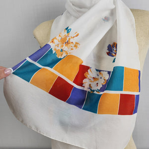 Vintage Monique Martin Colorful Flower Printed Scarf