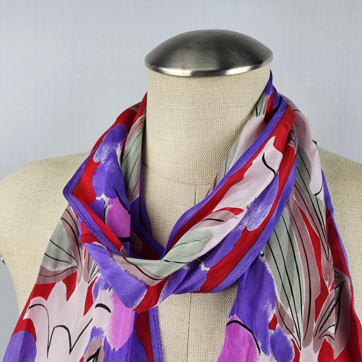 Vintage Usna Purple & Red Floral Silk Scarf