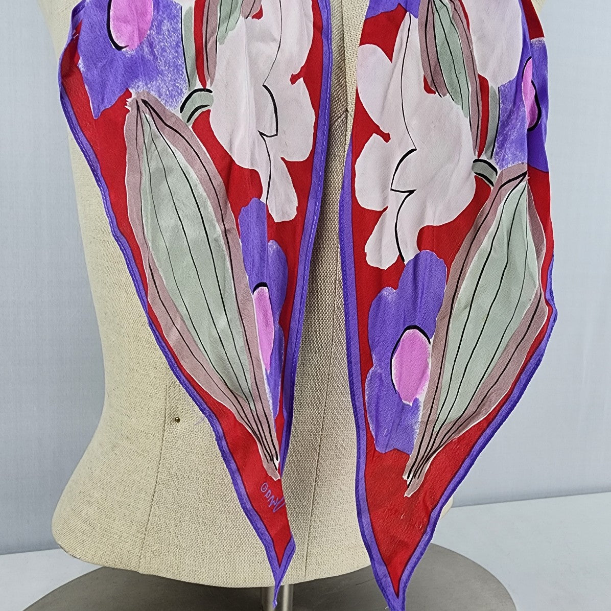 Vintage Usna Purple & Red Floral Silk Scarf