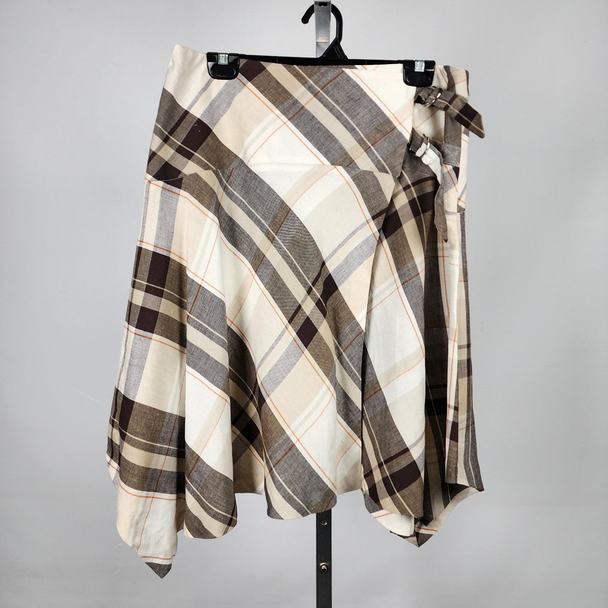 Nygard Brown Plaid Asymmetrical Wrap Skirt Size 12