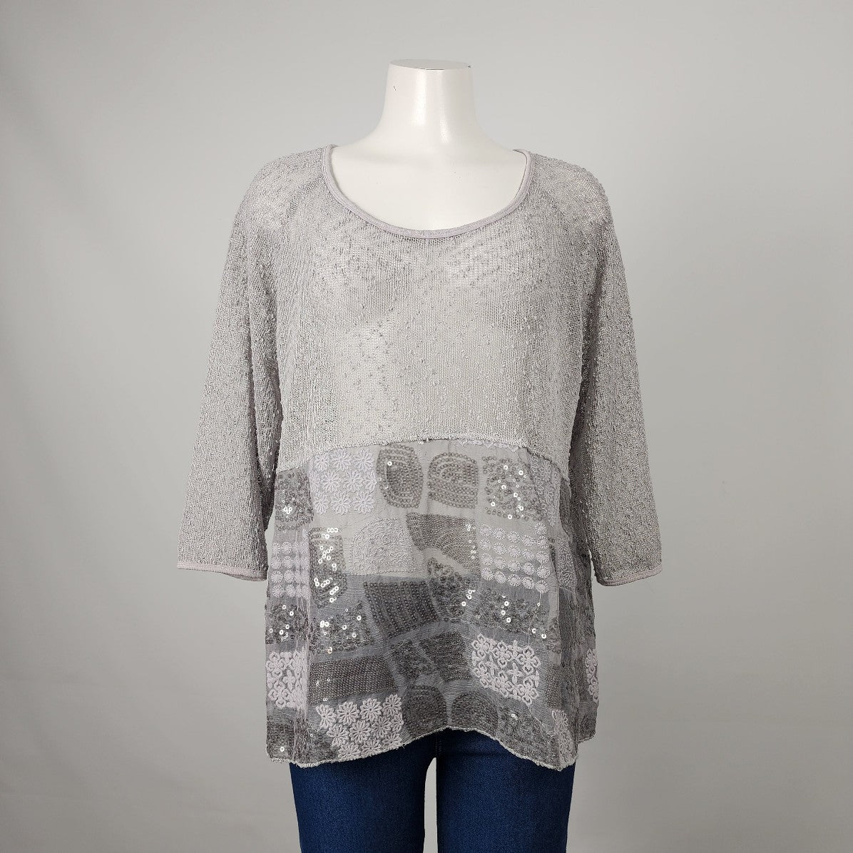 Danny Be Grey Knit Sequin Top Size XL