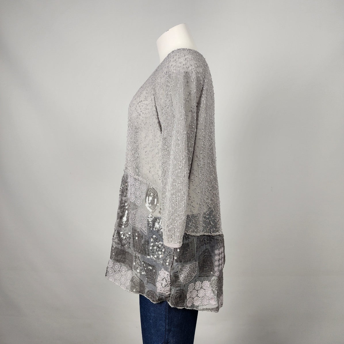 Danny Be Grey Knit Sequin Top Size XL