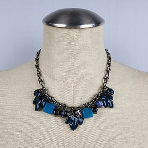 Dyrberg Kern Blue Glass Charm Black Chain Necklace