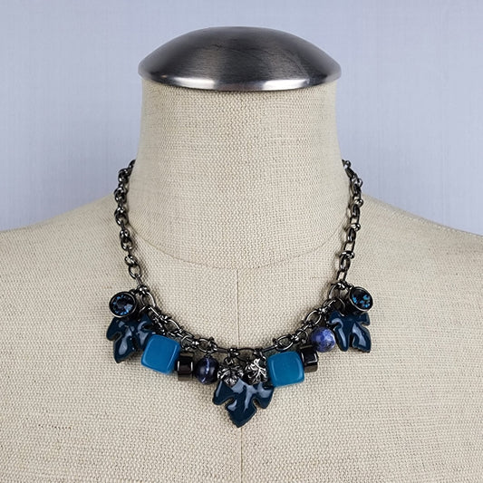 Dyrberg Kern Blue Glass Charm Black Chain Necklace