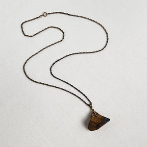 Vintage Natural Opal Brown Stone Pendant Black 925 Sterling Chain Necklace