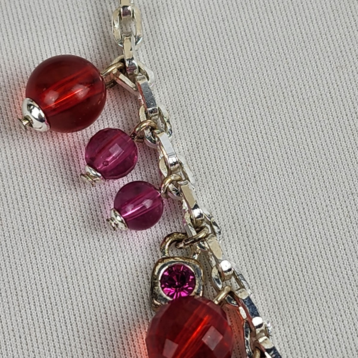 Dyrberg Kern Silver Tone Red & Pink Beaded Chime Necklace