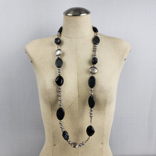 Dyrberg Kern Silver & Black Beaded Long Necklace