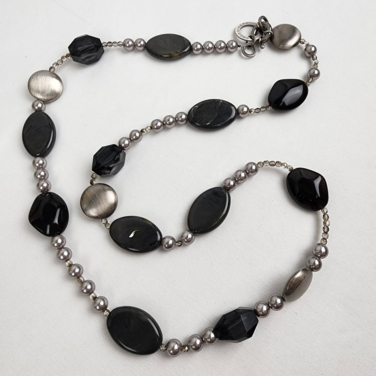Dyrberg Kern Silver & Black Beaded Long Necklace