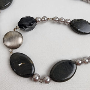 Dyrberg Kern Silver & Black Beaded Long Necklace