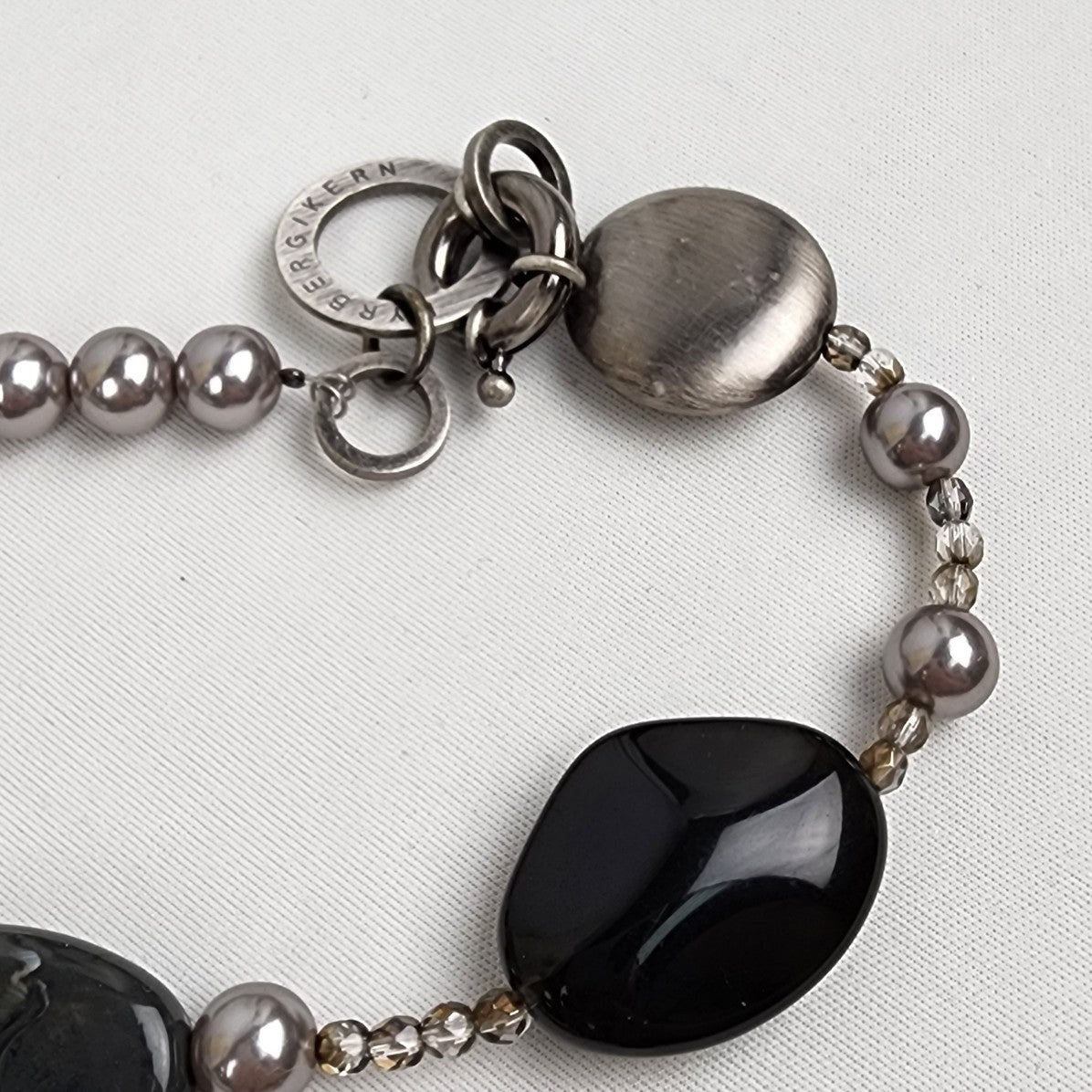 Dyrberg Kern Silver & Black Beaded Long Necklace
