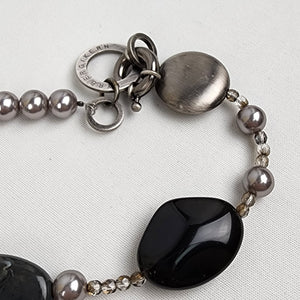 Dyrberg Kern Silver & Black Beaded Long Necklace