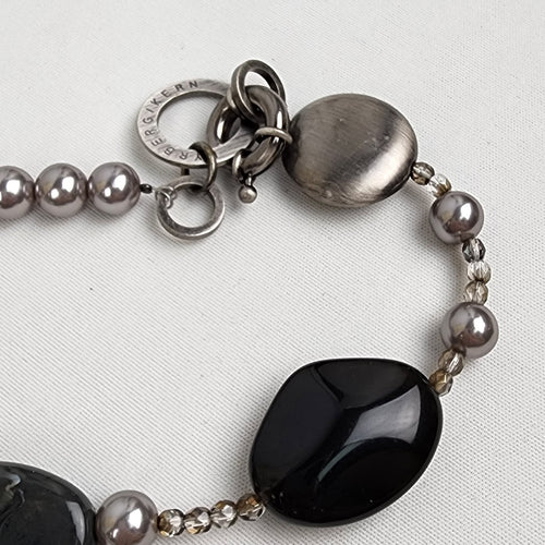Dyrberg Kern Silver & Black Beaded Long Necklace
