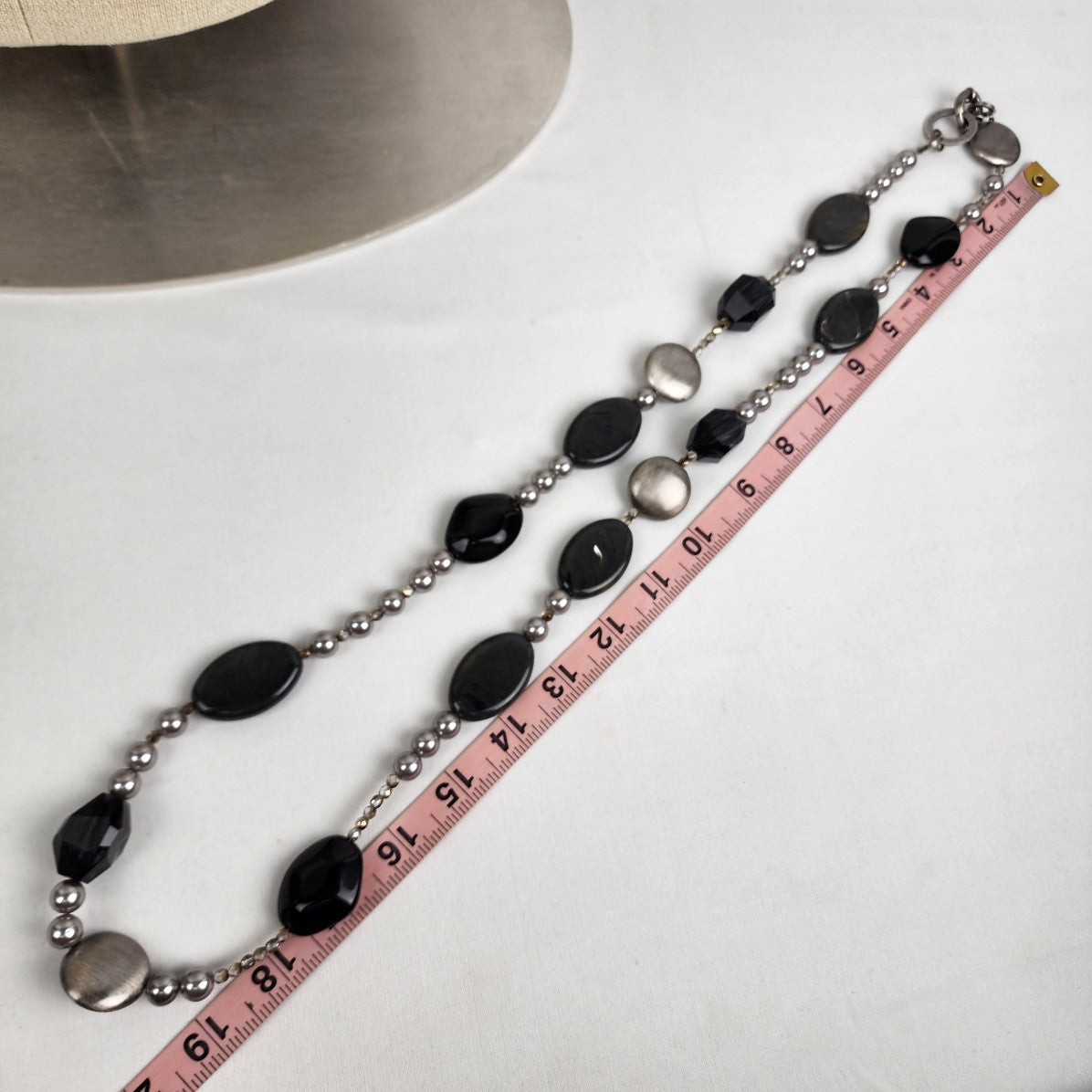 Dyrberg Kern Silver & Black Beaded Long Necklace