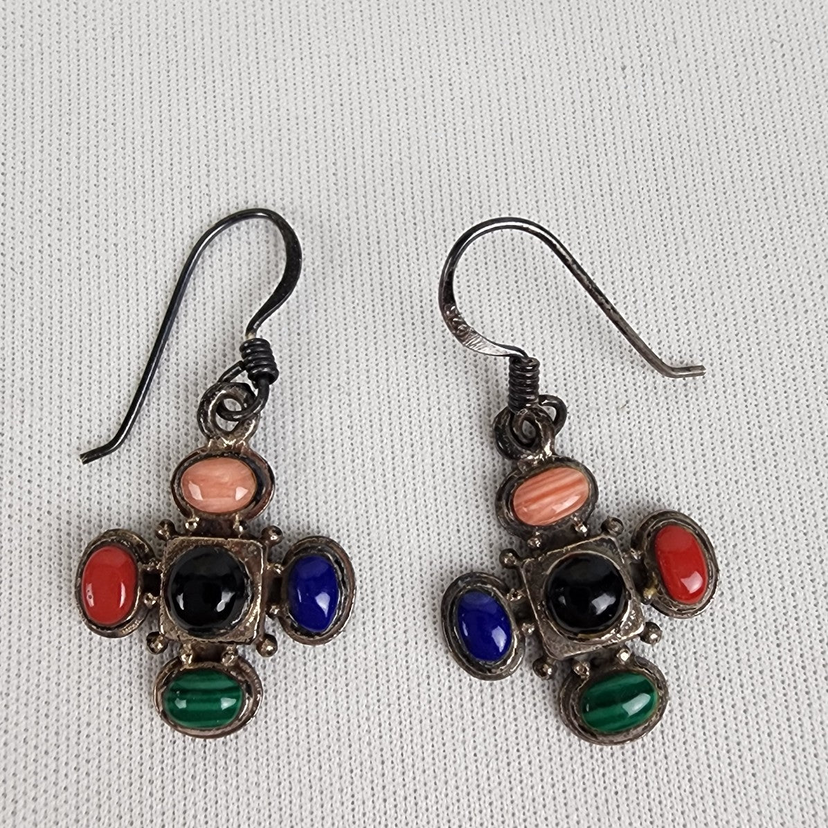 Vintage 925 Sterling Colored Stone Earrings