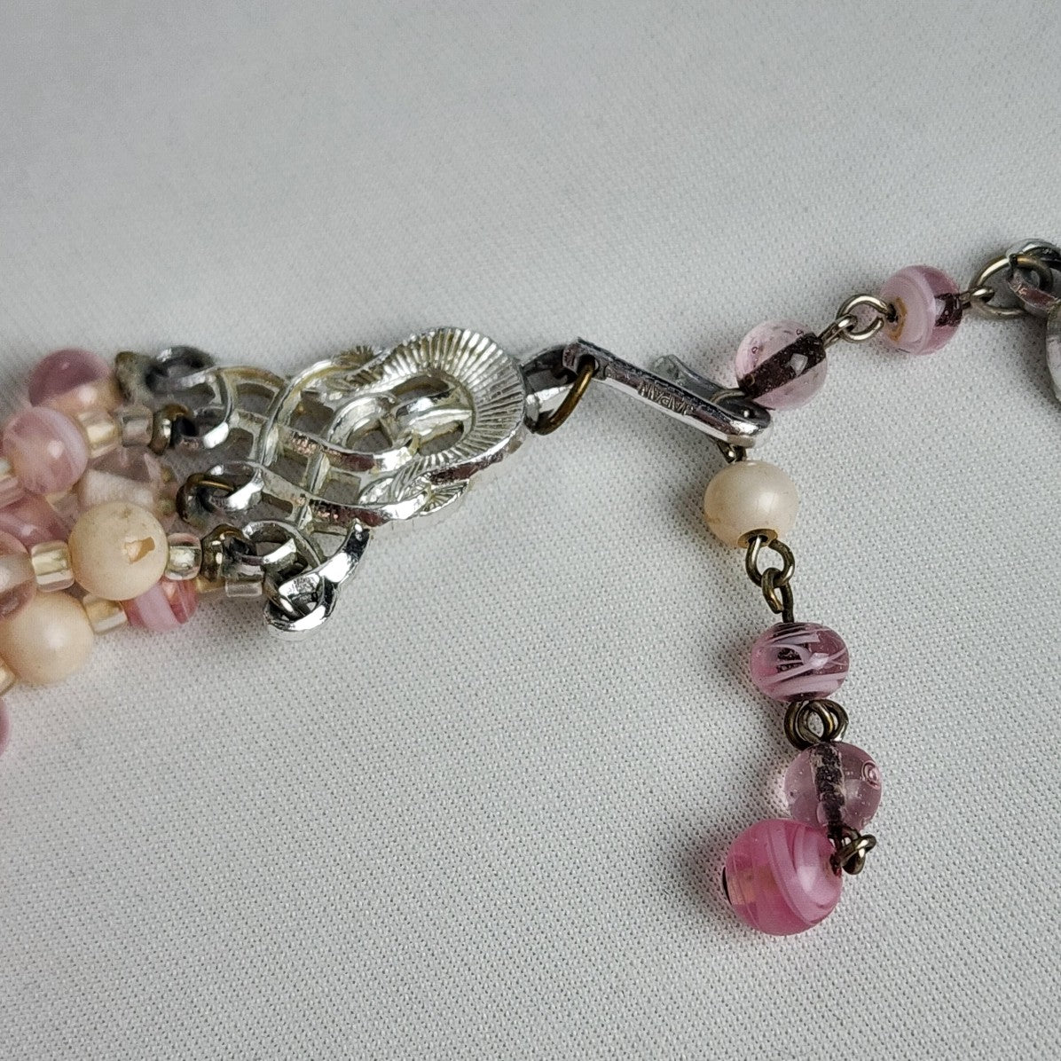 Vintage Pink & White Glass Beaded Layered Necklace