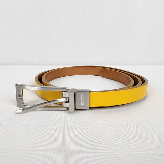 Mexx Silver Buckle Yellow Leather Skinny Belt Size L
