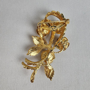 Vintage Gold Tone Rose Brooch & Clip On Earring Set