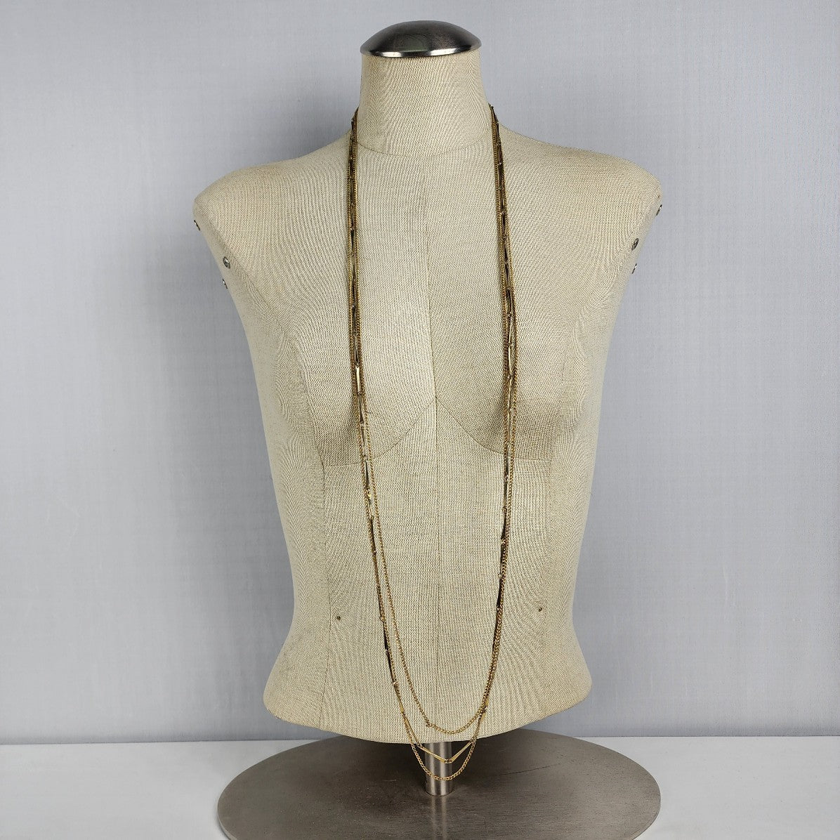 Vintage D'Orlan Gold Tone Layered Long Chain Necklace