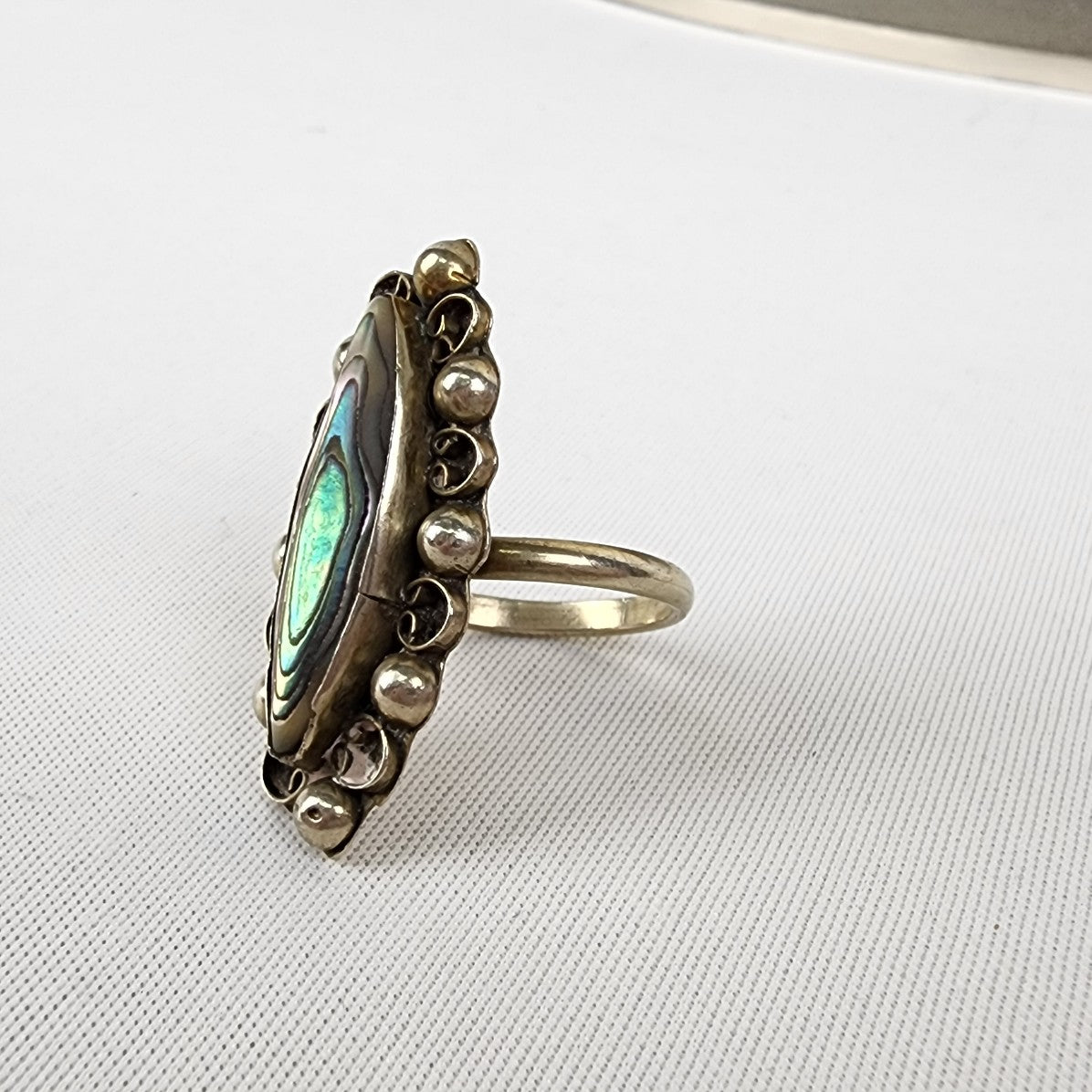 Vintage Alpaca Silver Abalone Ring Size 8