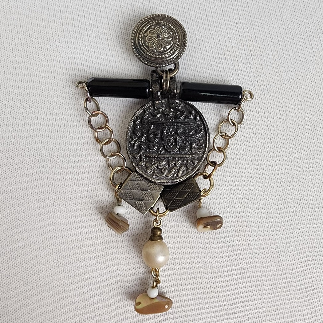 Vintage Silver & Gold Beaded Brooch