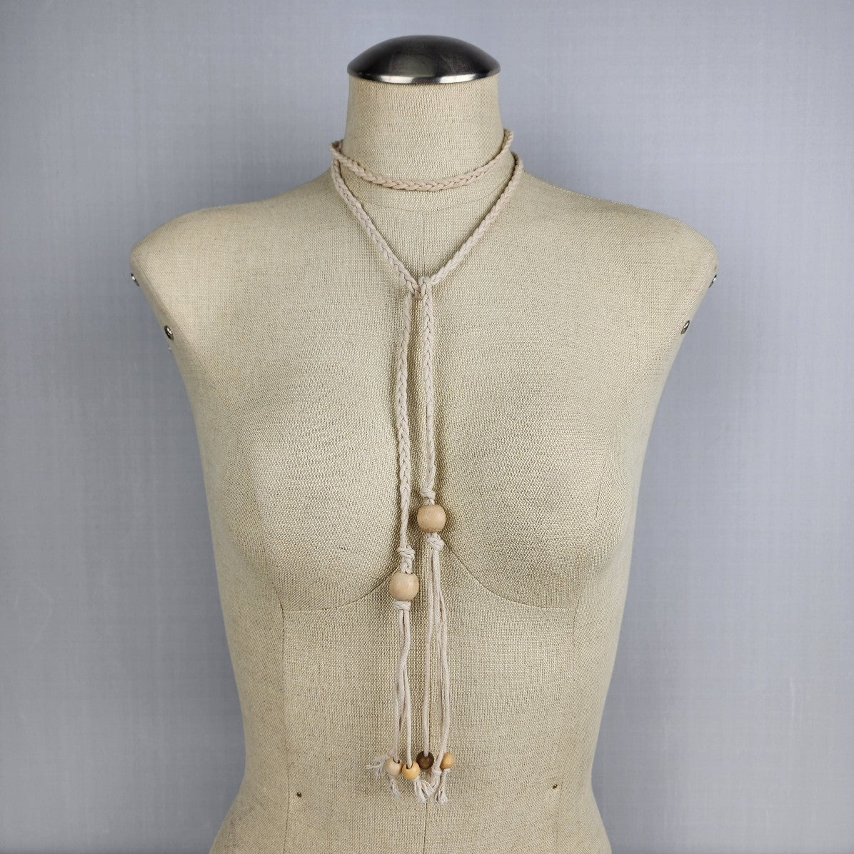 Cream Braided Rope Lariat Necklace Belt