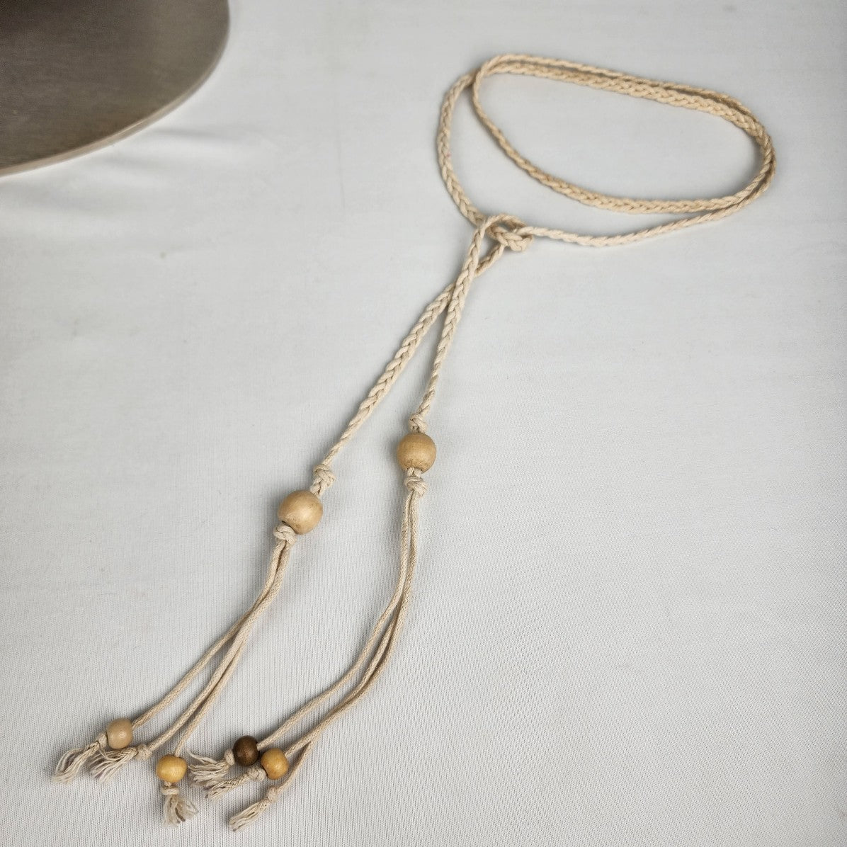 Cream Braided Rope Lariat Necklace Belt