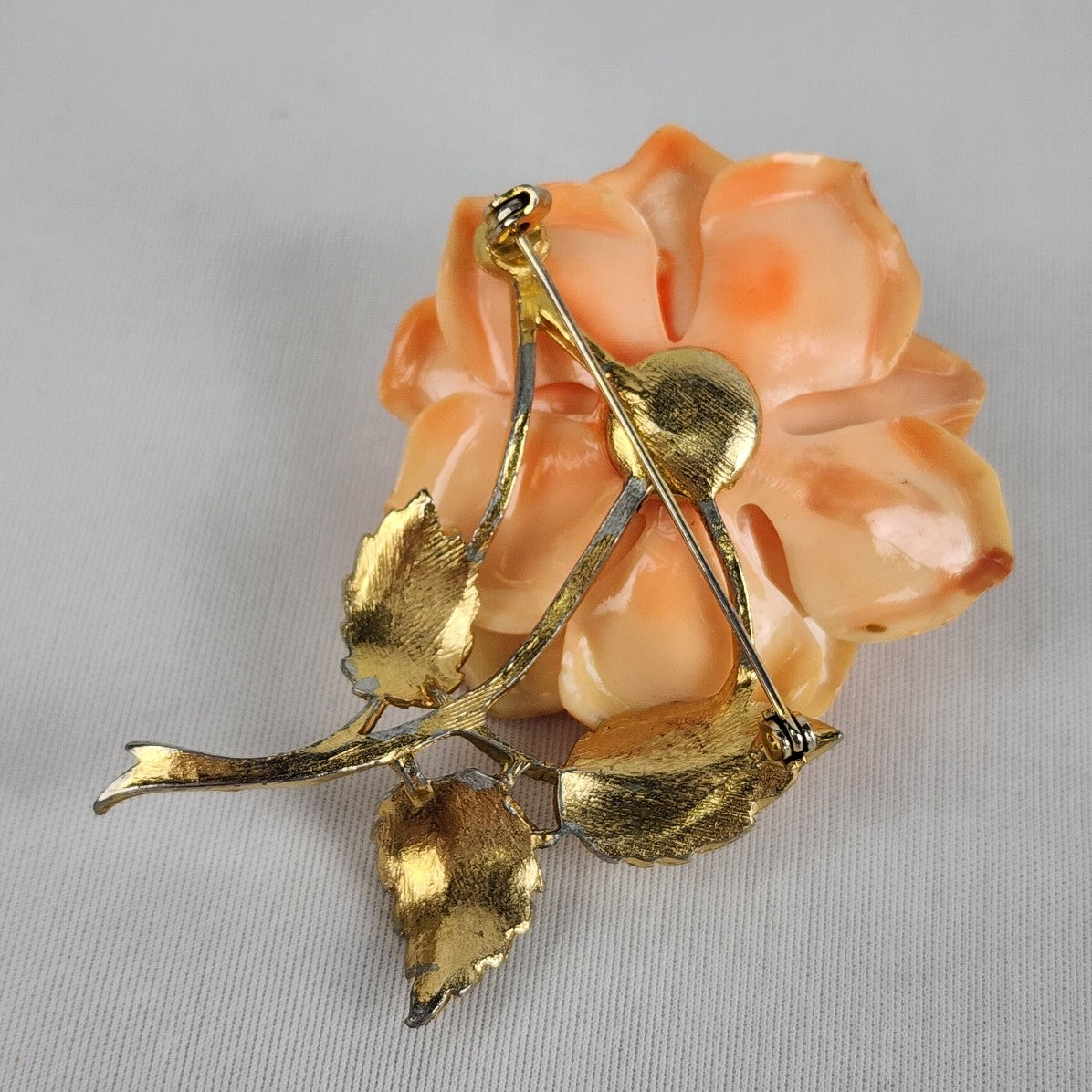 Vintage Gold Tone Orange Flower Brooch