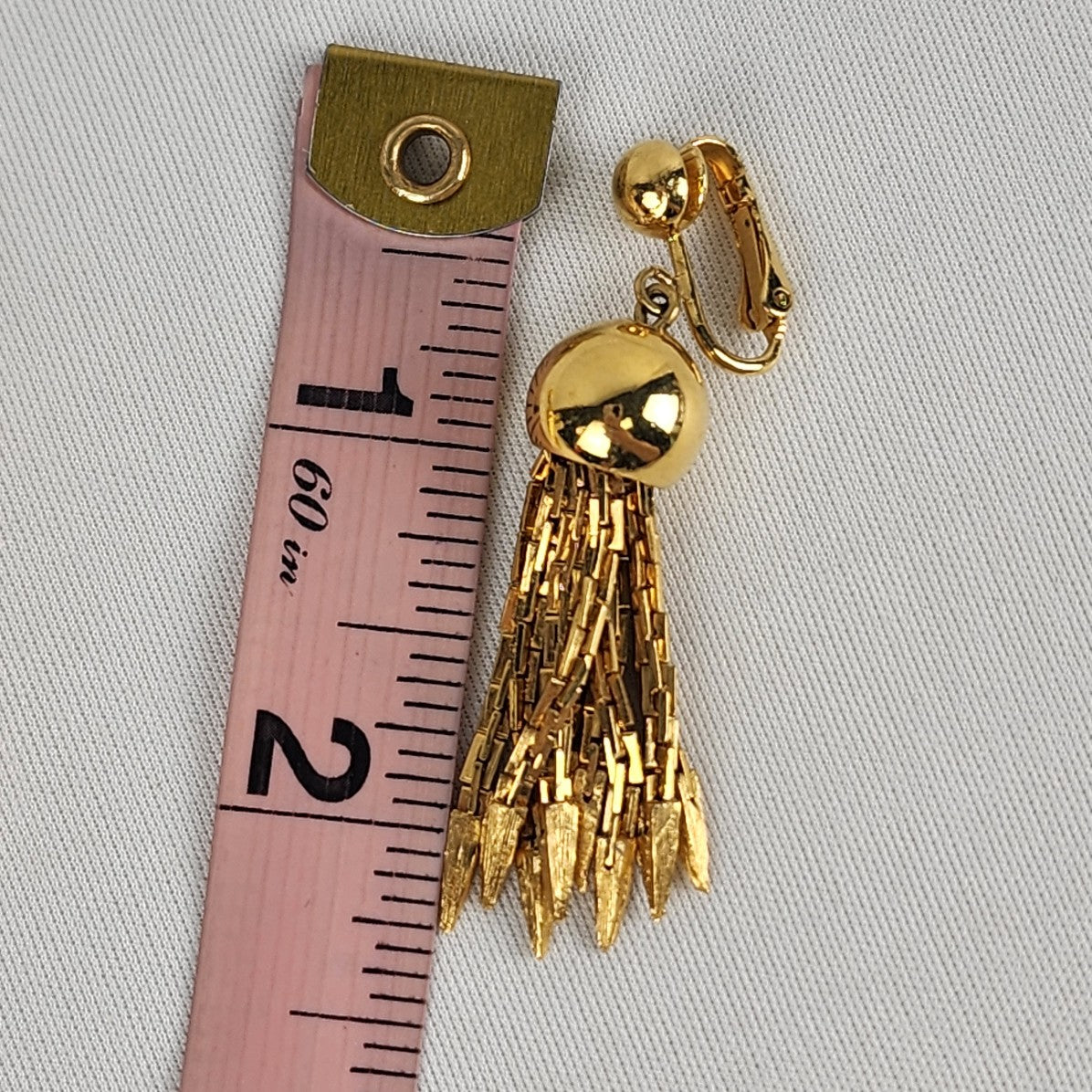 Vintage Gold Tone Tassel Clip-On Earrings