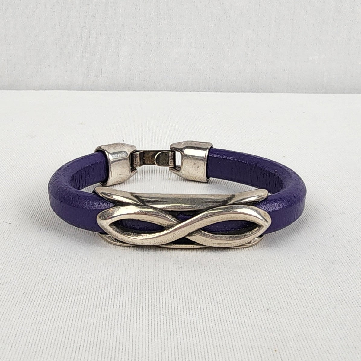 Sterling Silver Infinity Purple Leather Bracelet