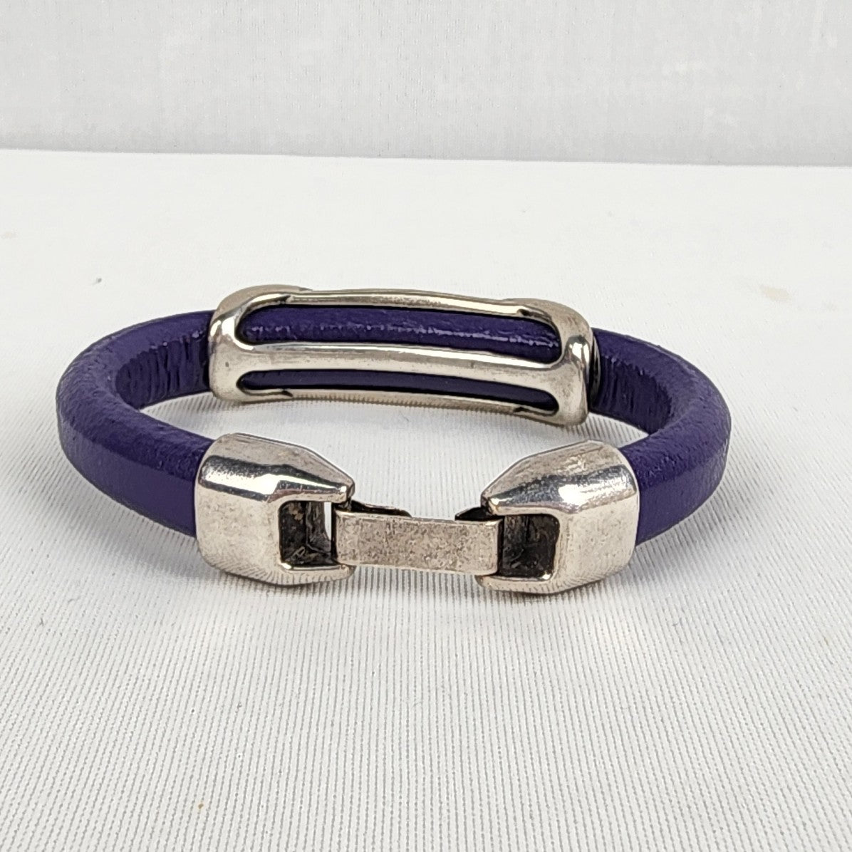 Sterling Silver Infinity Purple Leather Bracelet