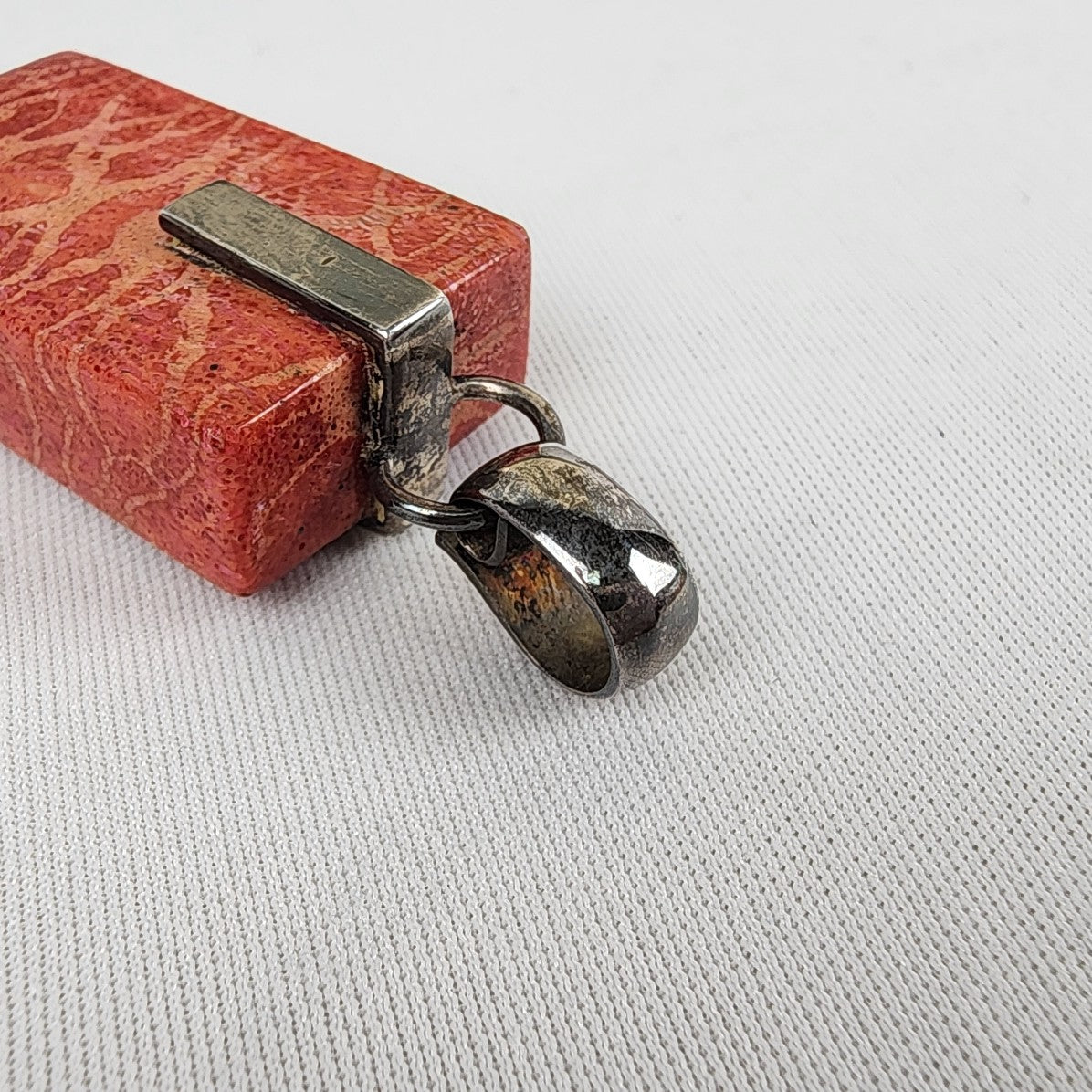 Red Coral Natural Stone Silver Necklace Pendant