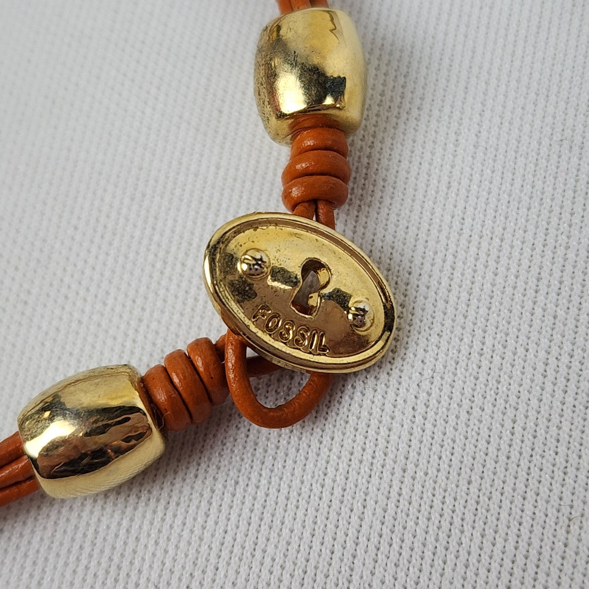 Fossil Orange Gold Beaded Leather Cord Bracelet